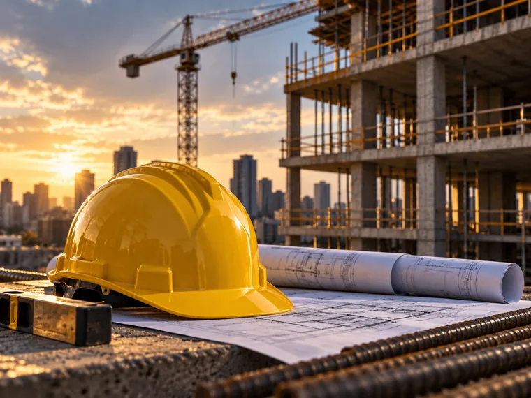Obra de construção civil com edifício em estrutura