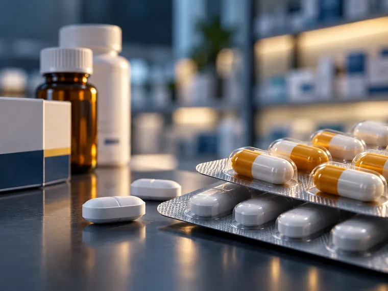 Medicamentos em prateleira de farmácia