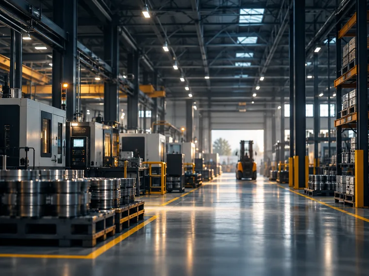 Interior de uma indústria com linha de produção